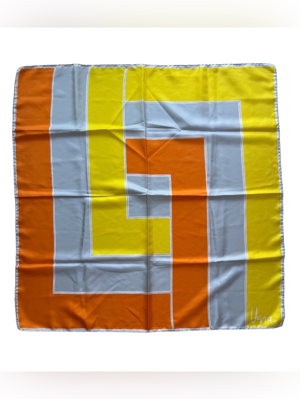 Vintage Vera Neumann Geometric Orange & Yellow Scarf 30” square original folds